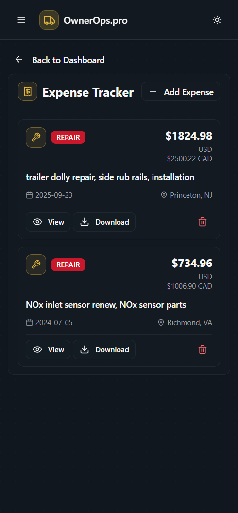 Expense Manager with repair costs