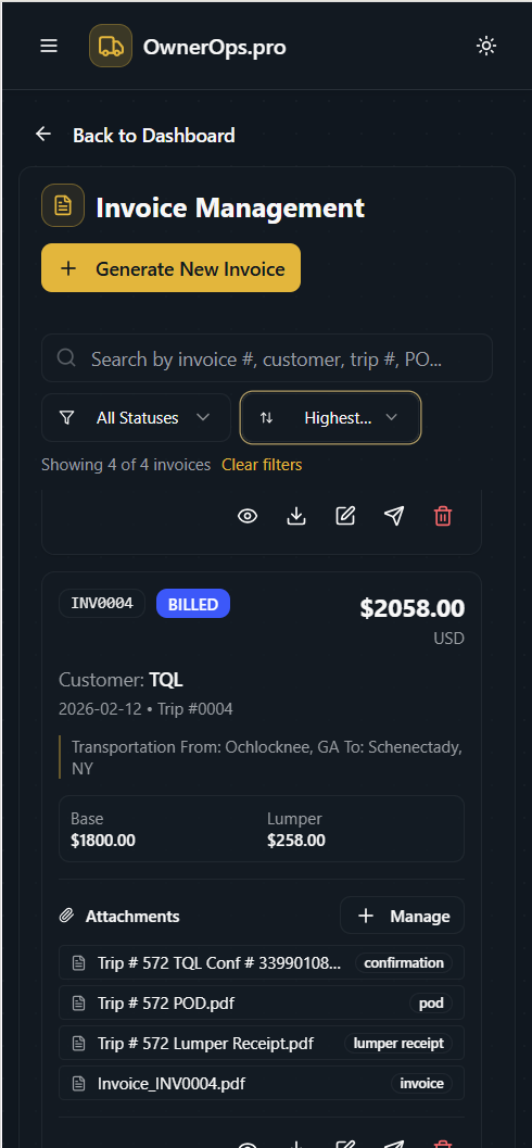 Invoice Tracker with billing details